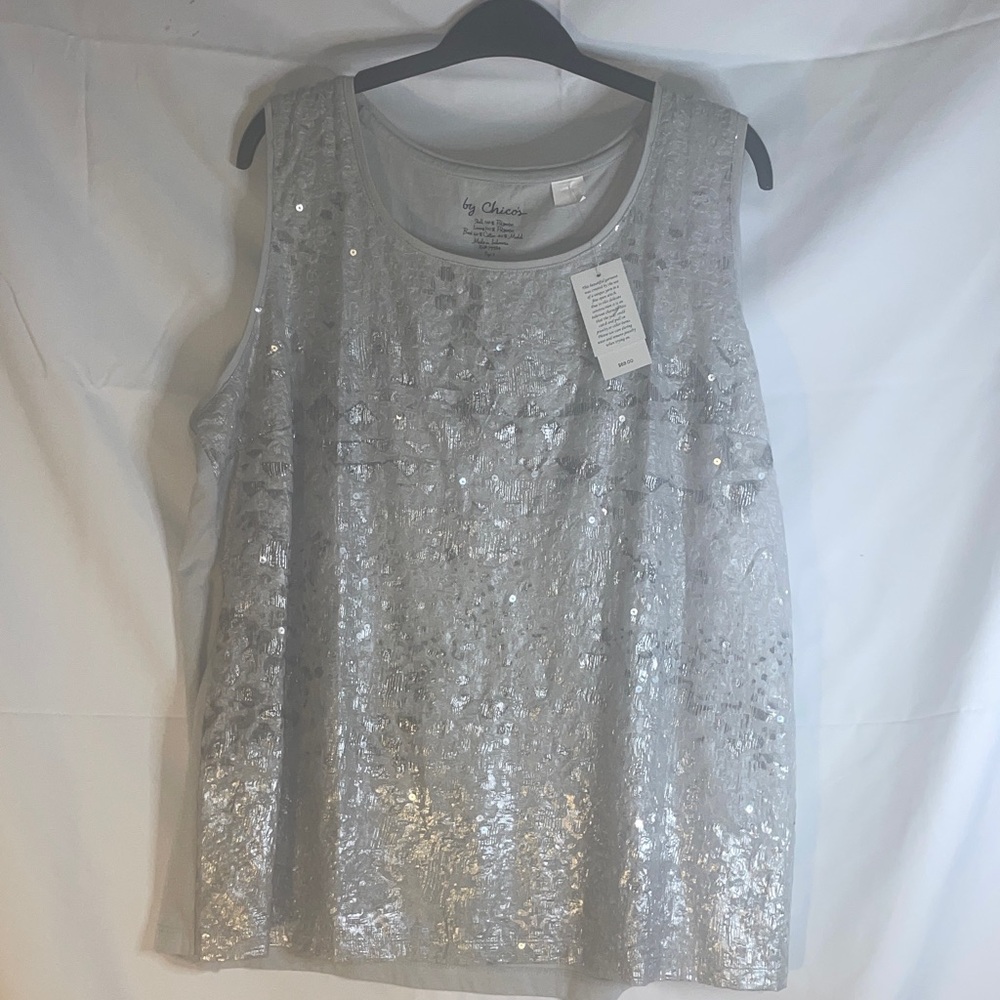 Chico's Shiny Silver Sequin Top